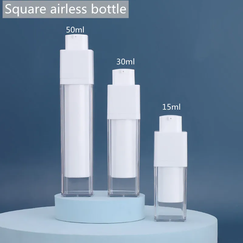 

10/30pcs 15/30/50ml Empty Airless Bottle Lotion/Spray Pump Plastic Square Vacuum Bottle Cosmetic Container Travel Portable