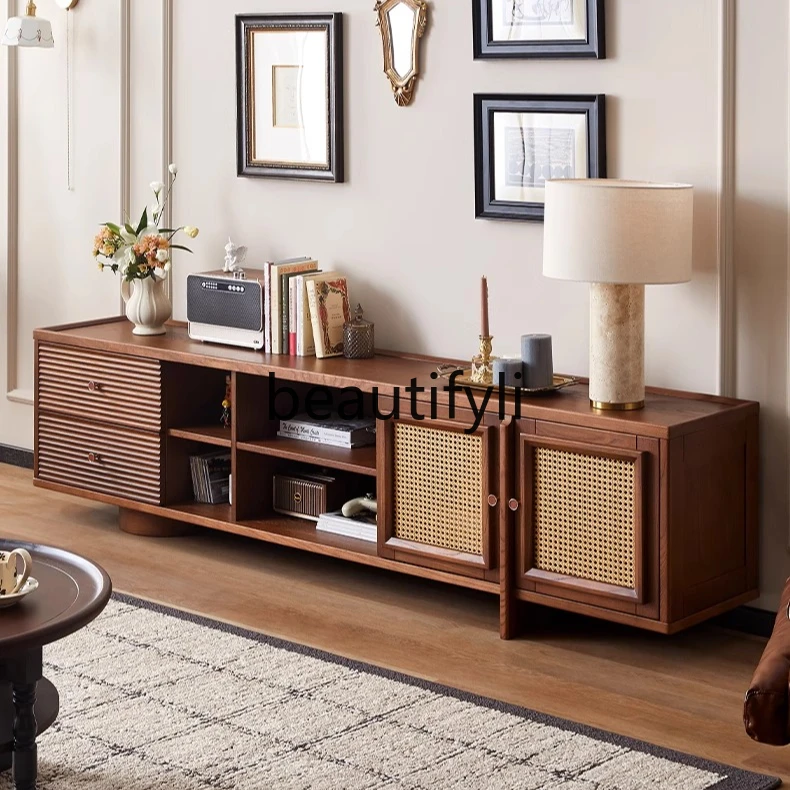 

Medieval solid wood TV cabinet small apartment living room bedroom household floor storage locker integrated furniture