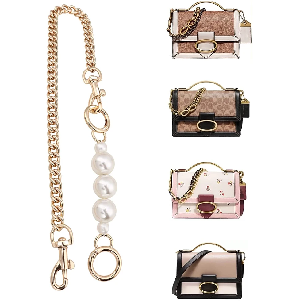 DIY Purse Handle Strap Pearl Bead Bag Chain Replacement Belt Hardware Handbag Shoulder Bag Part Accessories For Women Bag Straps