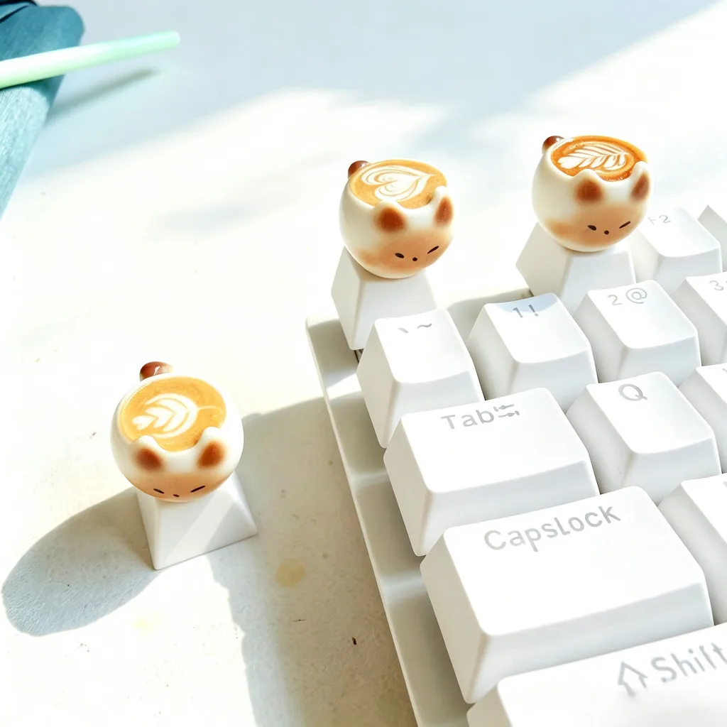 Cute Cartoon Cat Coffee Cup Keycaps Cute Beautiful Girl Transparent Personalized Gift Mechanical Keyboard Keycaps