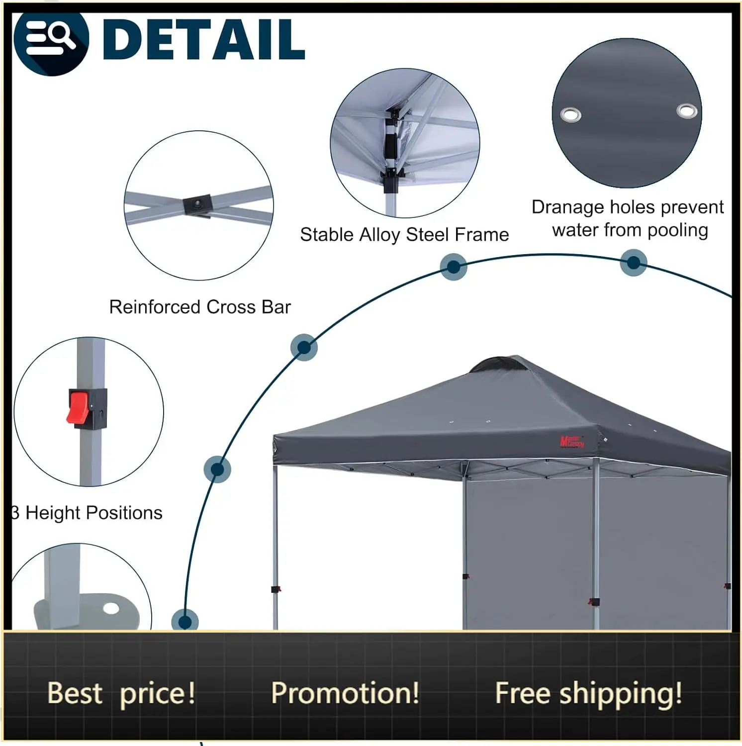 

Durable Pop-up Canopy Tent with 1 Sidewall (10'x10',Dark Gray)
