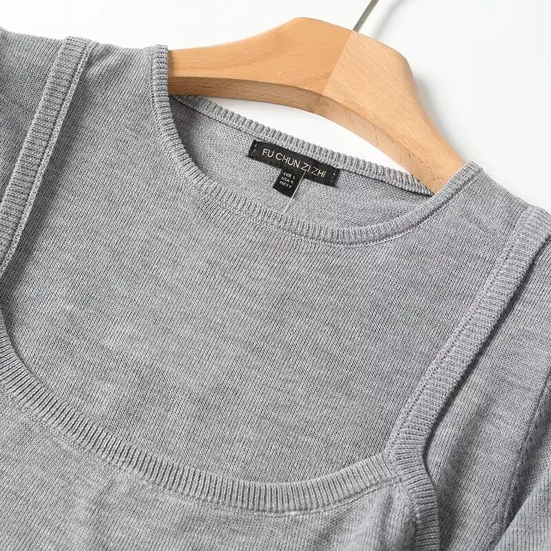 ay محبوك المحاصيل الأعلى المرأة الصيف Faion جولة Ne ort Sve الدفء تخفيف Sle قطعة واحدة لباس غير رسمي #2