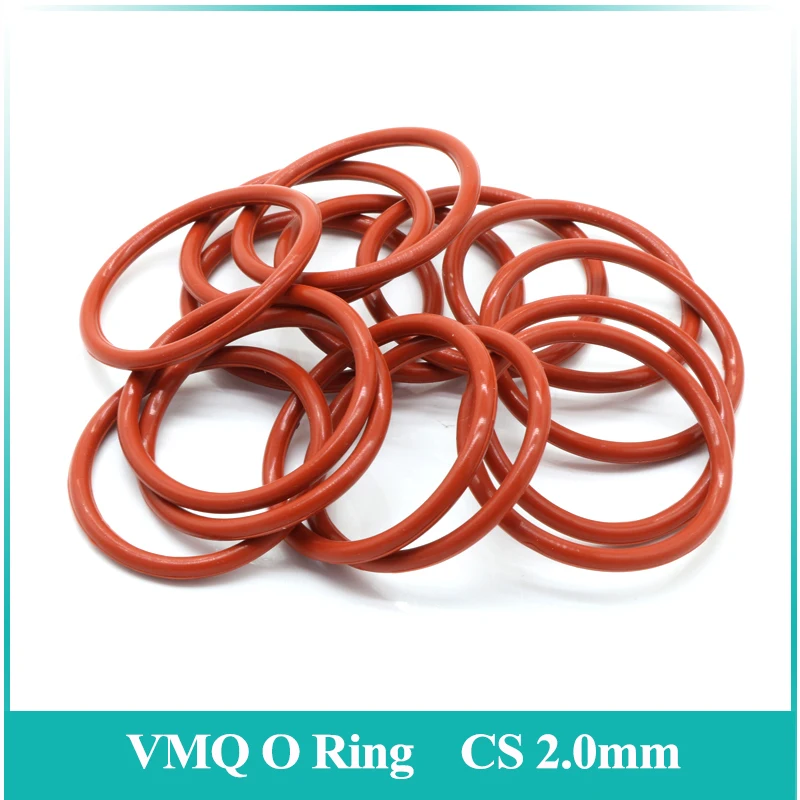 

10/50Pcs Red Food Grade VMQ O Ring Gasket CS 2.0mm OD 5~100mm Waterproof Washer Round O Shape Rubber Silicone Ring Seal Tool