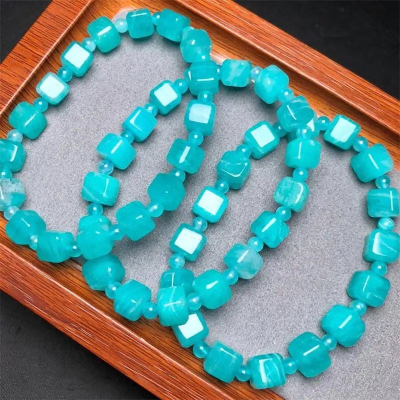 

Natural Amazonite Cube Bracelet Wealth Beads Crystal Quartz Fashion Healing Jewelry Gift For Women 1pcs