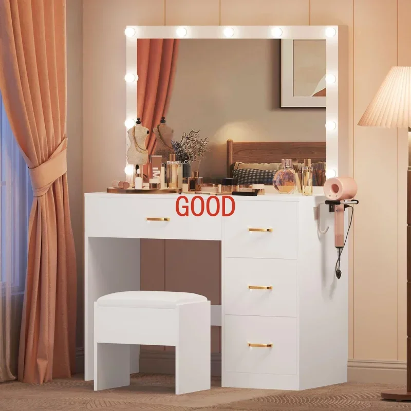 Yitahome desk set large lighted mirror & amp; power outlet, 3 color lighting modes, makeup vanity table with 4 Drawer