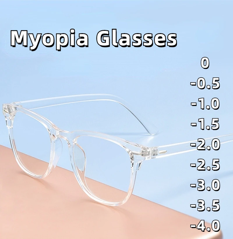 Men Women Myopia Glasses Transparent Eyeglasses Prescription Shortsighted Eyewear Finished Transparent -1.0-1.5-2.0 To -6.0