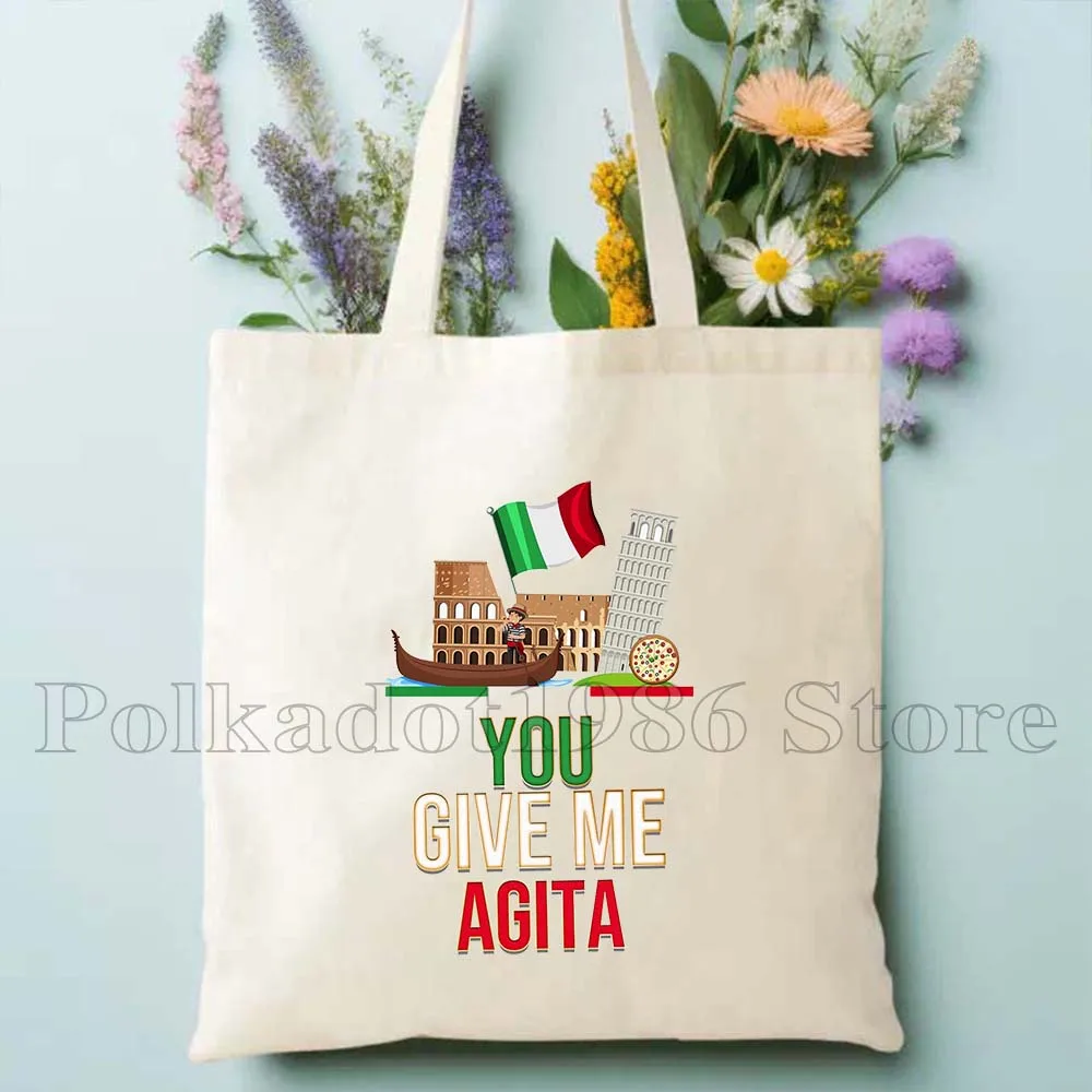 Floral Bella Ciao Italienische brünette Frau Mädchen Messy Bun Flagge Italien Italien Niedlicher Shopper Harajuku Canvas Einkaufstasche Einkaufshandtasche
