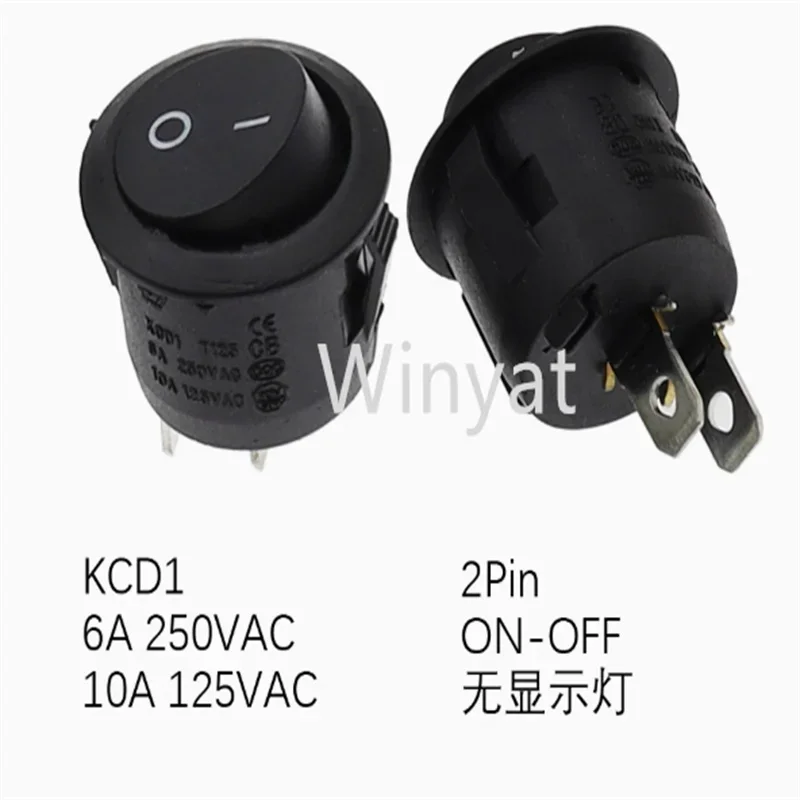 5pcs 20MM KCD1-105 Diameter Small Round Boat Rocker Switches Black Mini Round Black White Red 2 Pin ON-OFF Rocker Switch