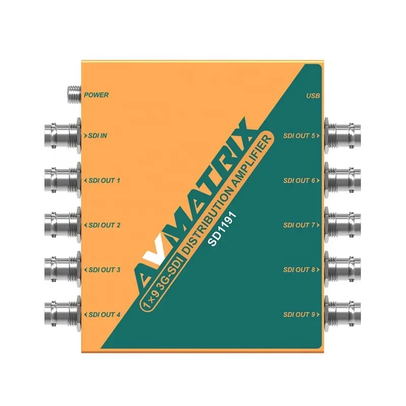 ตัวแยกสัญญาณภาพและเสียง Avmatrix SD1191 1 อินพุต 9 เอาต์พุต ความละเอียด 1080p รองรับสัญญาณเสียงและวิดีโอ SD HD 3G-SDI ตัวขยายสัญญาณแบบกระจาย วัสดุโลหะ