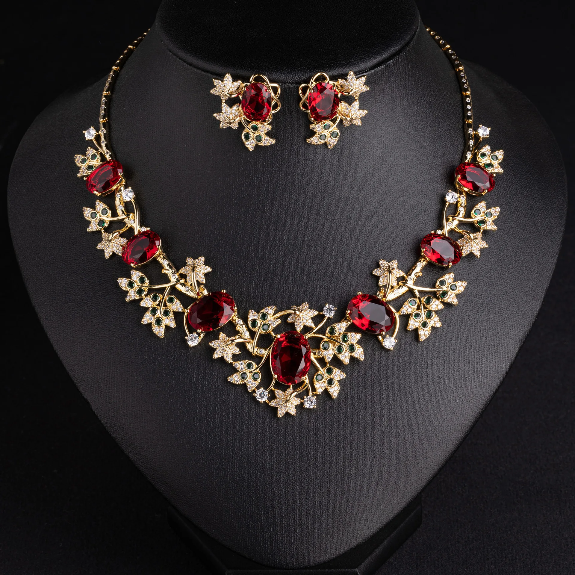 Luxury Floral Cubic Zirconia Bridal Necklace & Earring Set, Versatile High End Evening Party Jewelry Gift For Women