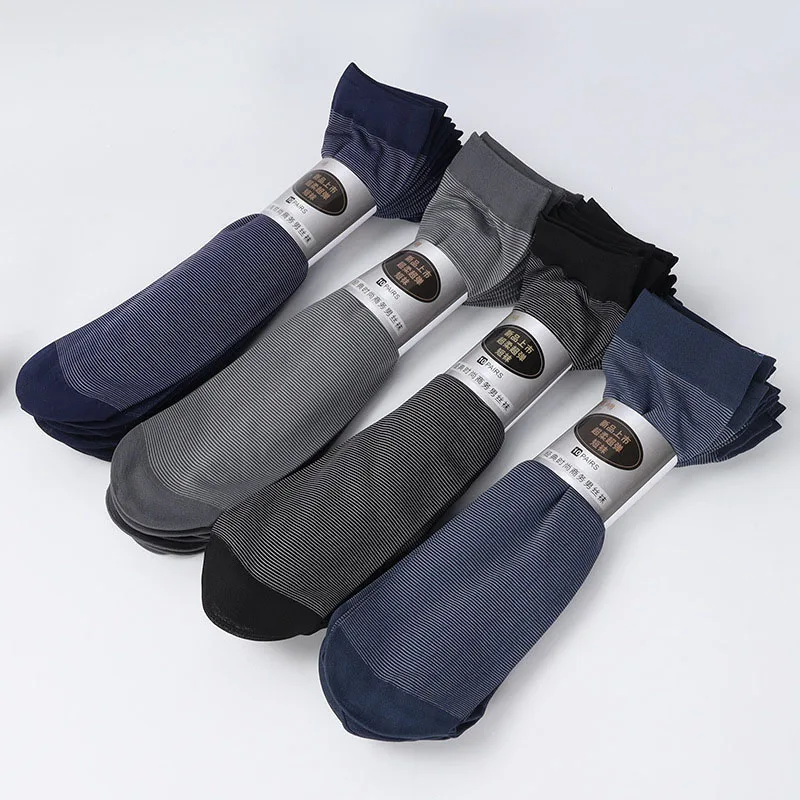 10 Pairs Summer Men\'s Glass Hosiery Business Light And Thin Pure Color Breathable Sweat-absorbing Comfortable Medium Tube Socks