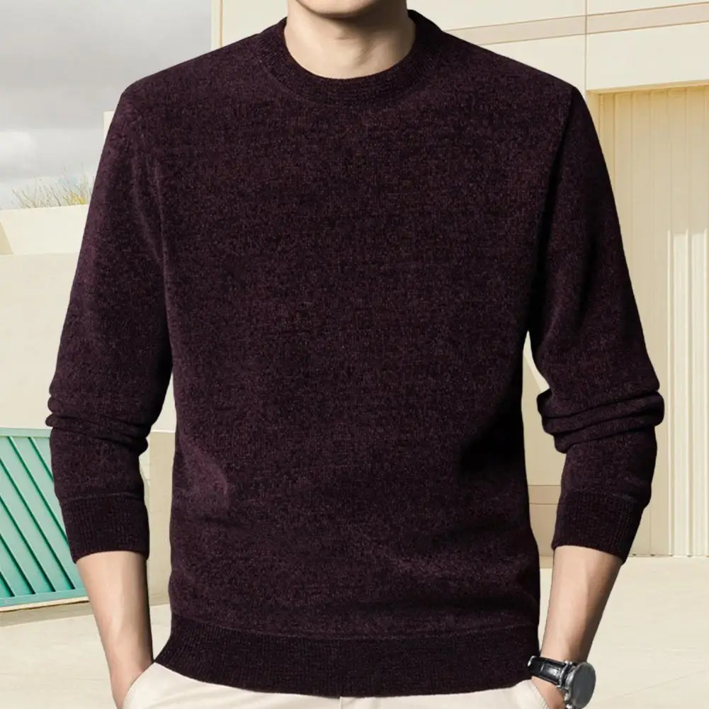 Men Fall Winter Sweater Thick Plush Lined Knitted Sweater Elastic Pullover Loose Keep Warm Work Business Sweater