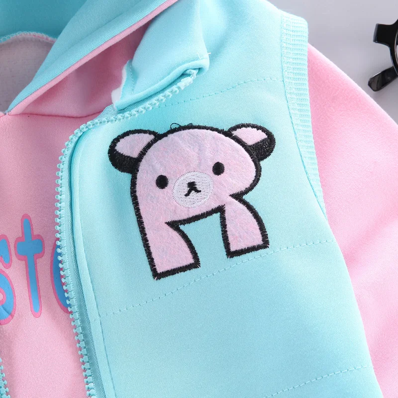Winter Warm Baby Girls Clothes Set Boys Autumn Thick Cartoon Bear Jacket Vest Pants 3Pc For 1-4 Years Kids Clothes Casual Outfit