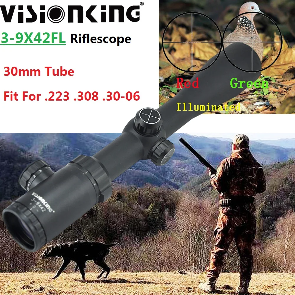 

Visionking 3-9x42 Airsoft охотничий прицел 30 мм трубка дальнего действия с подсветкой красная точка Снайперский прицел оптический прицел. 223 .308 .30-06