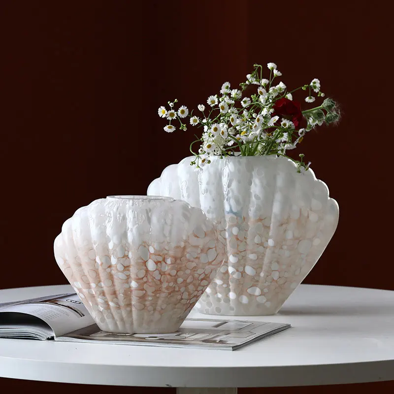

Vintage Shell Stone Vase, Marble Pattern Narrow-Mouth Bottle, Trendy Home Display Accessory, Dining Table Flower Holder