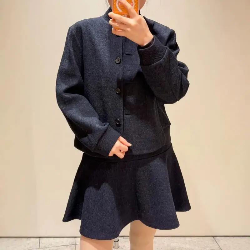 Maxdutti Southern France Elegant Minimalist Women's Clothes Wool Blended Pilot Jacket Mini Skirt Set Two Piece Set Women's Suit
