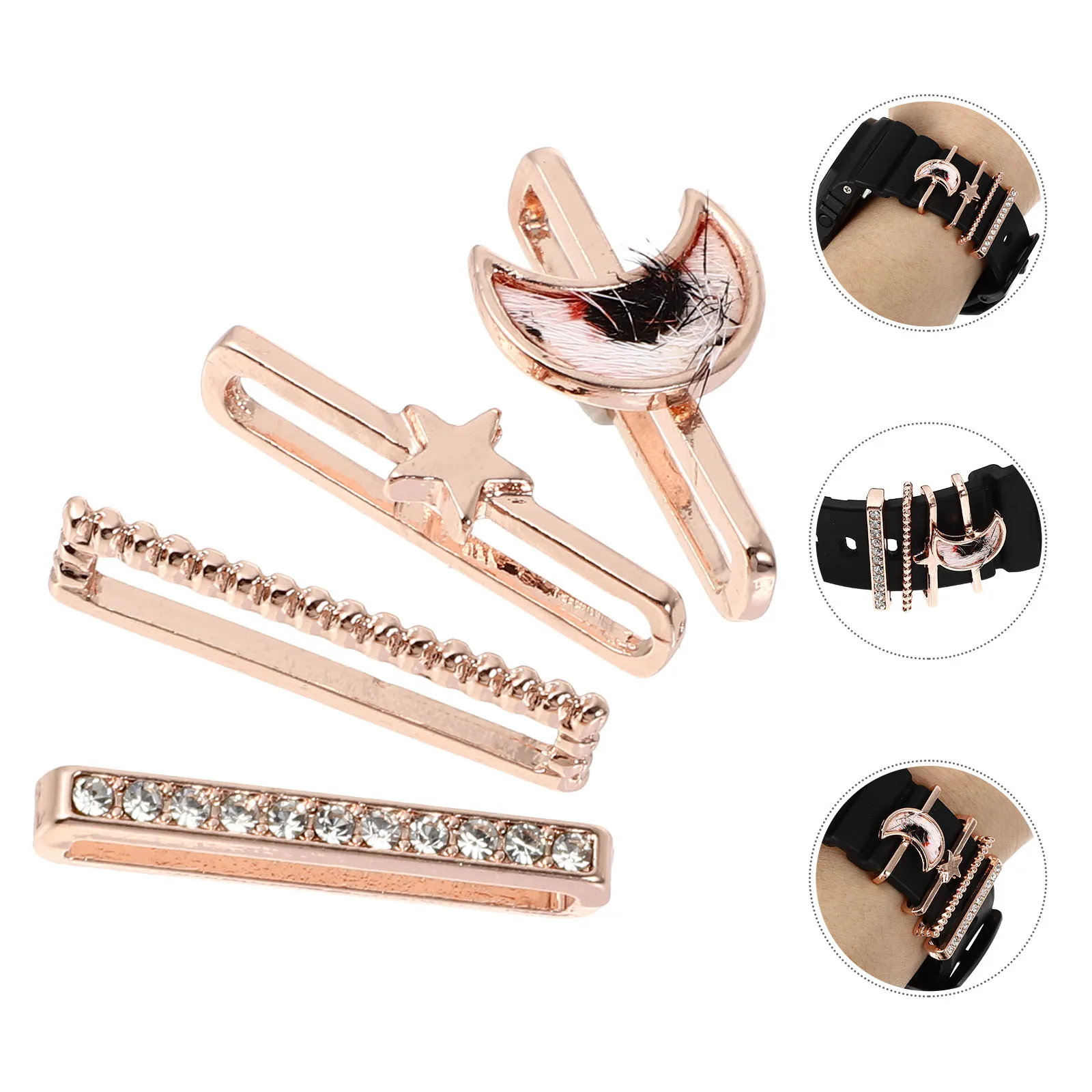 

4Pcs Delicate Watch Band Charms Decor for Smartwatch Strap Zinc Alloy Lightweight Rings Exquisite Patterns Stylish Band Adorns