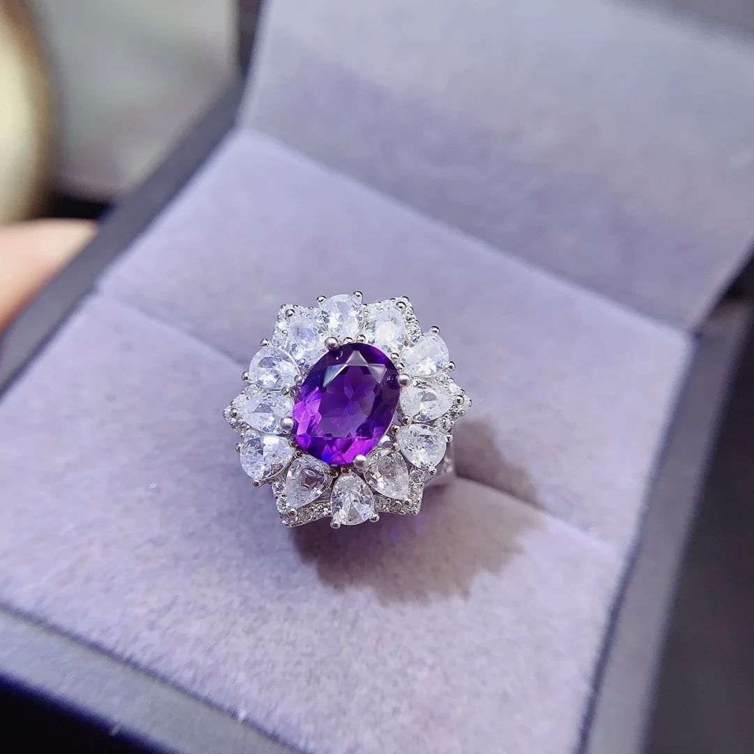 SHILOVEM 925 sterling silver Natural amethyst rings  fine Jewelry women wedding gift wholesale 7*9mm lj0709582agz