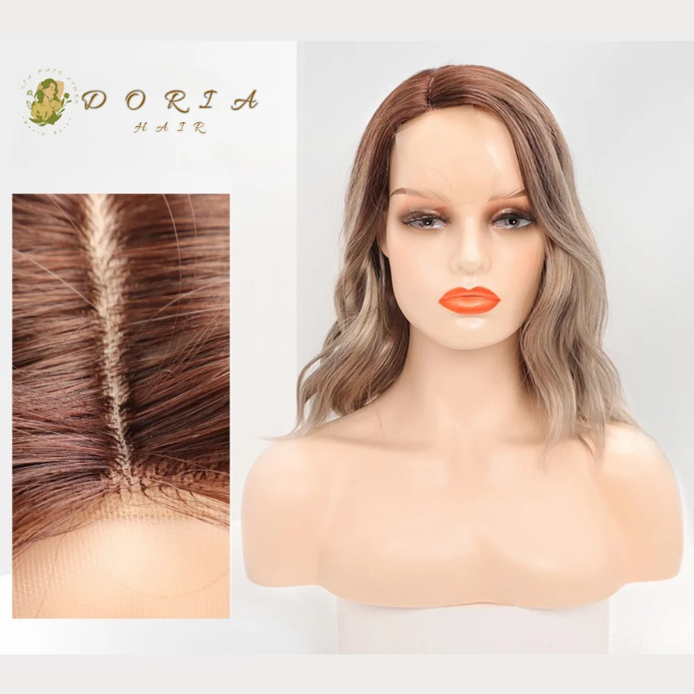 

Female Haircut Bob Wig Side Part Dyed Brown Natural Water Wave Lace Front Wigs Medium Long Fluffy Blond Hair Extension for Party