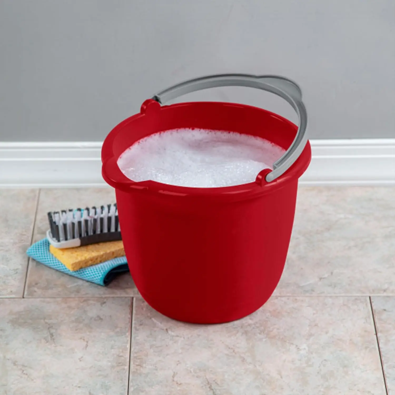 10 Qt Spout Pail with Handle, Bucket for Household Cleaning, Washing The Car, and Mopping, Spout to Easily Pour Water, Red, 24