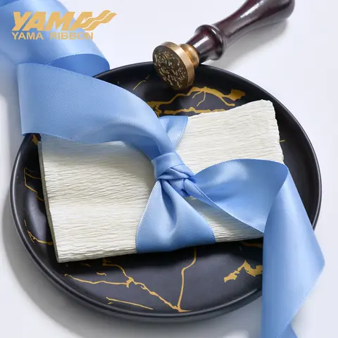 YAMA 50 57 63 75 89 100 mm 100 yards/parti Blå band för fest och bröllopsdekoration Handgjorda rosblommor Dubbelsidiga satinband 10 best sales marinblått band - №4