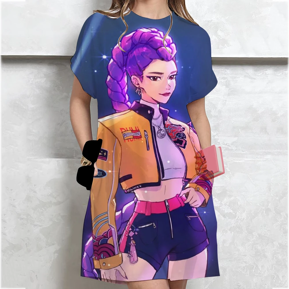 فساتين Kpop Demon Hunters Huntrix الأنيقة للنساء فستان نسائي قمة الموضة طباعة كاجوال فضفاض كبير الحجم #2