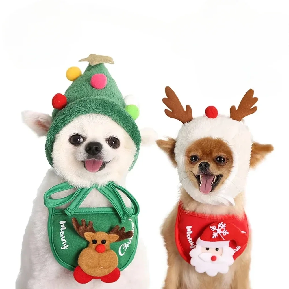 Christmas Pet Cat Dog Hat Santa Small Puppy Xmas Holiday Costume Ornaments Cosplay Props Caps 2025 Christmas Party Pet Supplies