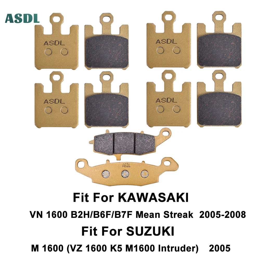 Motorcycle Front and Rear Brake Pads For KAWASAKI VN 1600 B2H/B6F/B7F Mean Streak 05-08 For SUZUKI M 1600 VZ1600 Intruder 2005