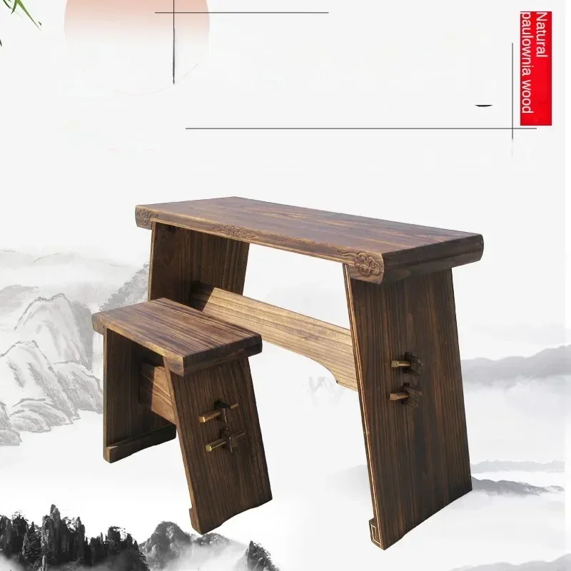 Guqin Table and Bench Paulownia Antique Solid Wood with Resonance Box Removable Tea or Sinology Desk 97cm