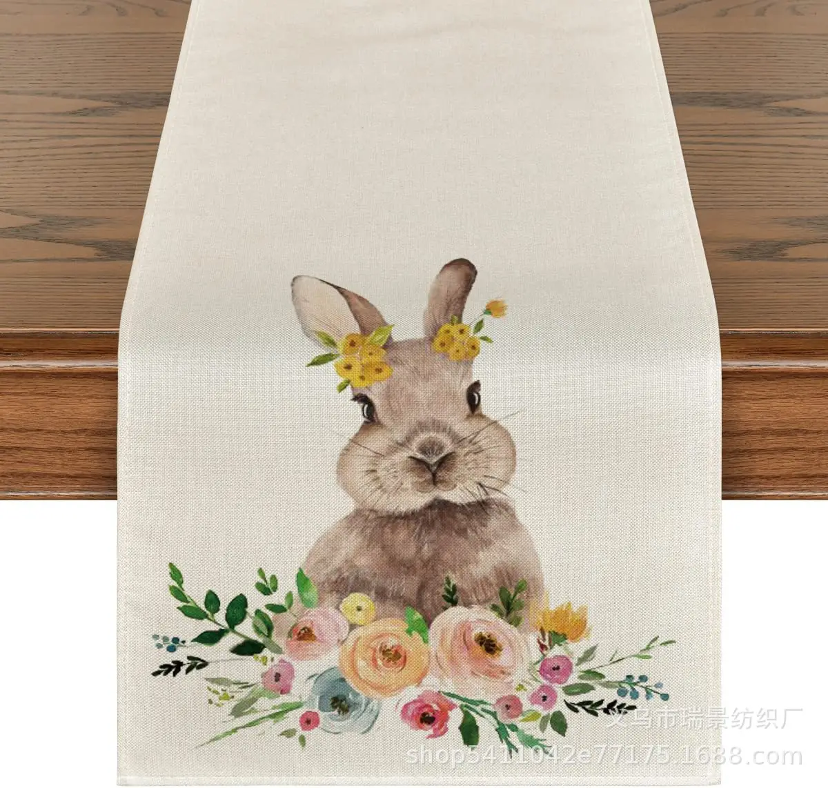 

Modern Elegant Easter Bunny Floral Table Runner with Placemat ,Linen Seasonal Spring Easter Holiday Kitchen Dining Table Runners