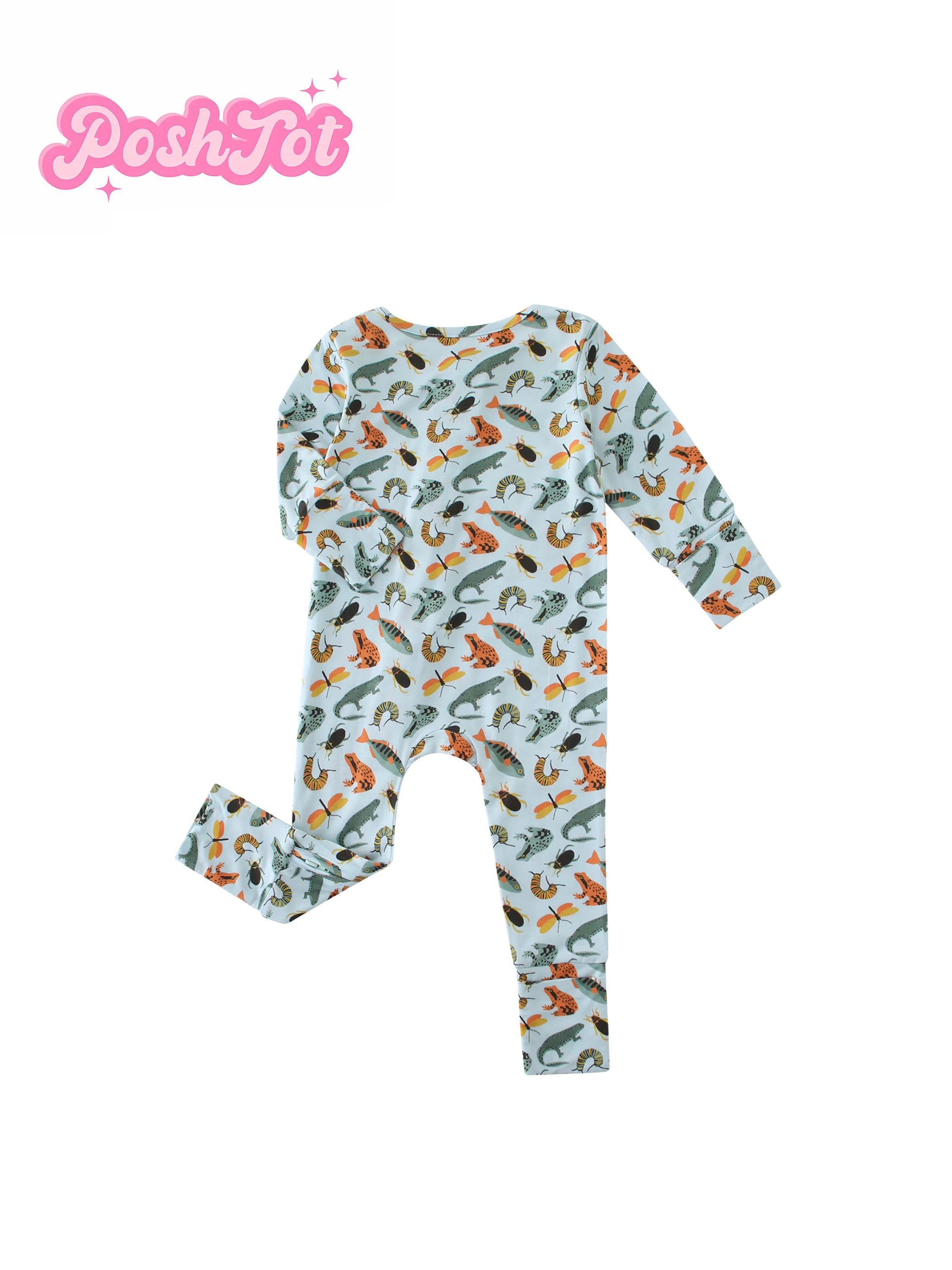 POSHTOT Crocodile print bamboo fiber baby long sleeve.  Baby pajamas two-way zipper 0-2 years romper.