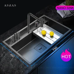 ASRAS Luxury Stepped Nanometer Sink 304 Stainless Steel 4mm Thickness 220mm Depth Large Size Handmade Stepped Kitchen Sinks