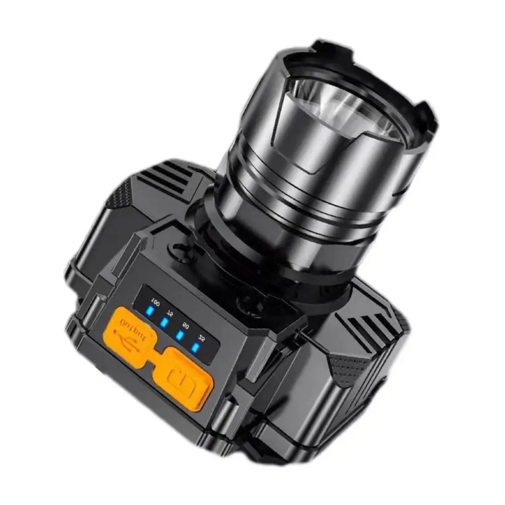 Potente linterna frontal LED superbrillante montada en la cabeza, recargable por USB, linternas de emergencia para exteriores, lámpara Campi O9T2, 1 ud.