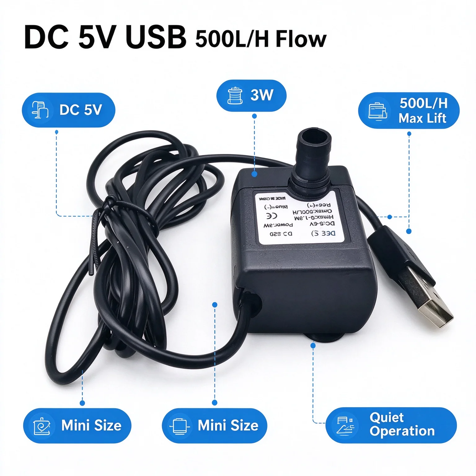 HTMCK New Mini USB Water Electric Pump 5V USB Submersible Pumps Pet Water Dispenser For Pool Fountain Rockery Filter Pump gallery 2