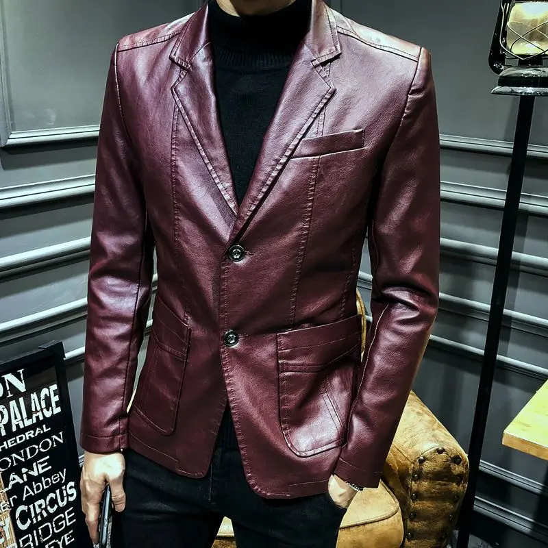 

Однобортная мужская куртка, кожаные мужские костюмы и пиджаки, модные 2024, высококачественные элегантные джентльменские повседневные простые новые пальто
