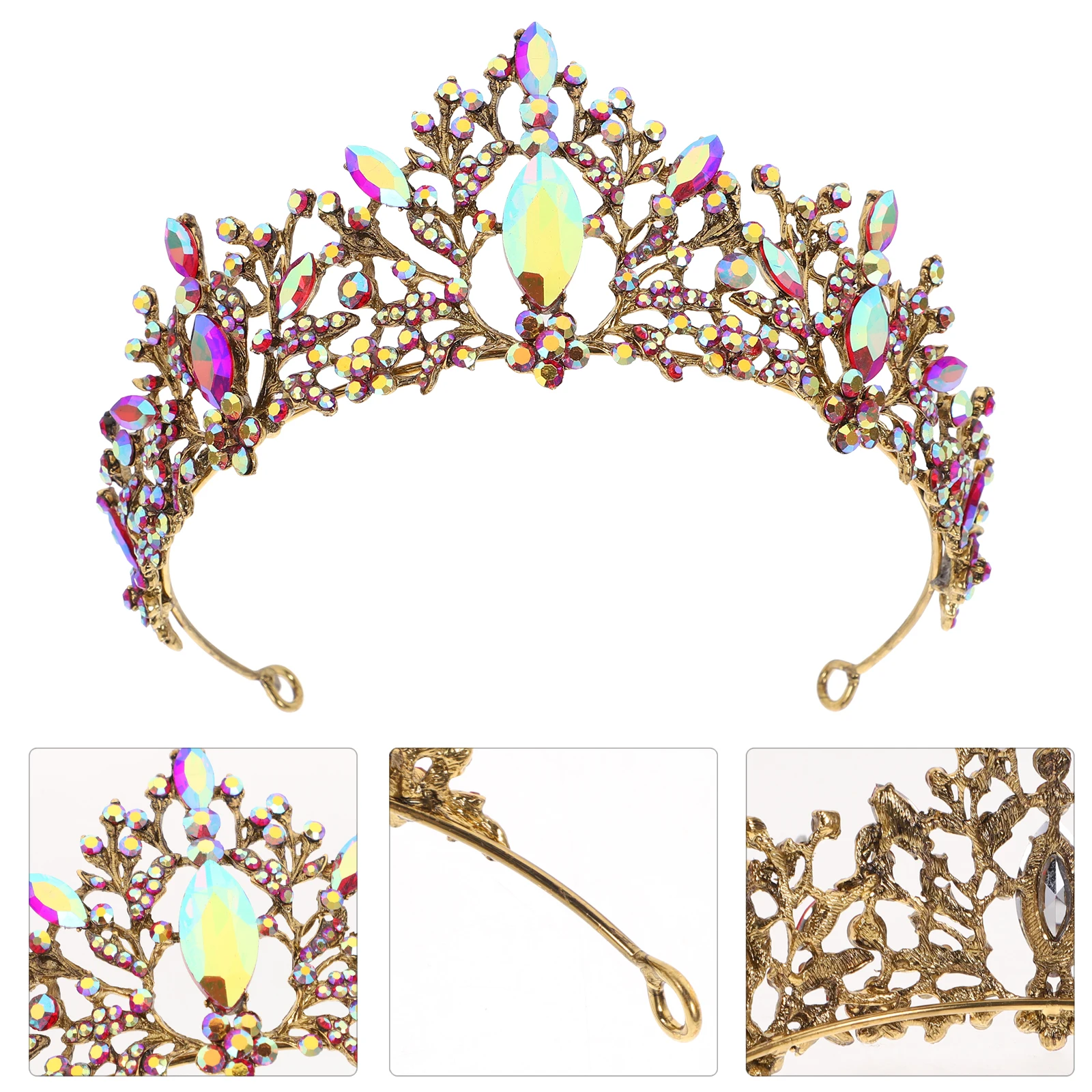 

1pc Colorful Rhinestone Crown Alloy Hair Women Retro Bridal Wedding Party Lightweight Sparkling Headpiece Hairpiece Accessory