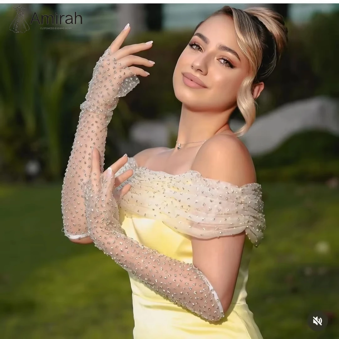 Amirah فستان سهرة نسائي مصنوع حسب الطلب 2025 طويل ذيل السمكة فستاين سهرة/فساتين الحفلات قفازات قابلة للإزالة فساتين سهرة أنيقة للمرأة الفاخرة