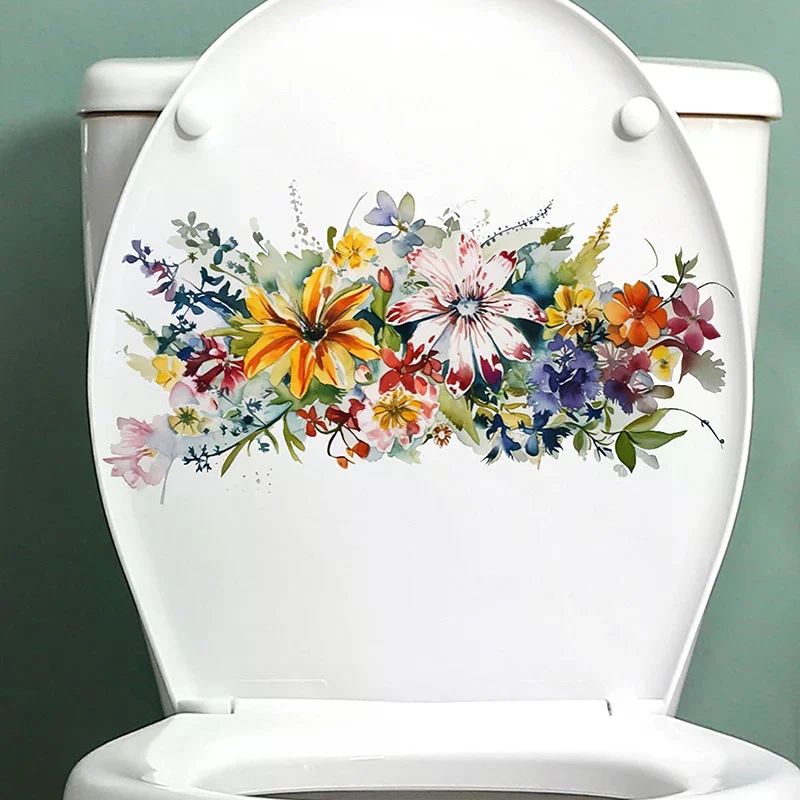Toilet Stickers Flower Bathroom Self-Adhesive Painting Waterproof Cover Walls Home Decoration
