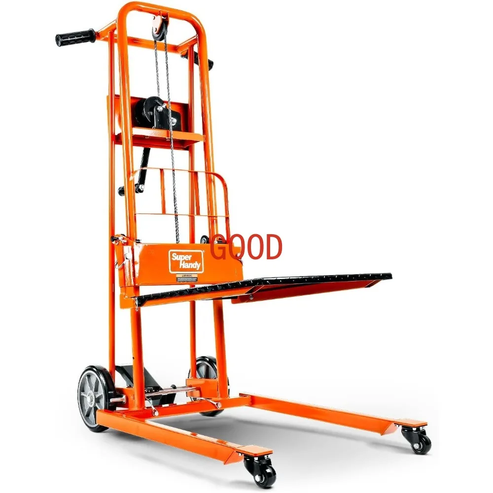 

Material Lift Winch Stacker, Pallet Truck Dolly, Lift Table, Fork Lift, 330 Lbs 40" Max Lift w/ 8" Wheels, Swivel Casters