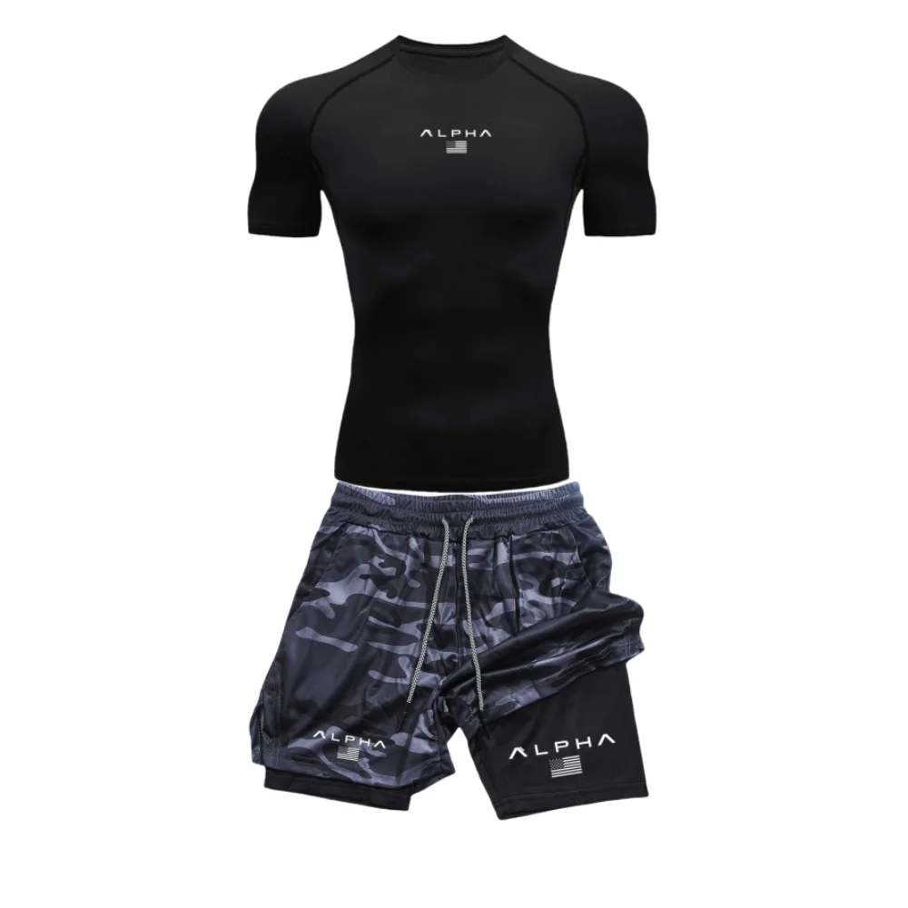 Conjunto de secado rápido transpirable para hombre, conjunto para correr al aire libre, ropa deportiva para correr