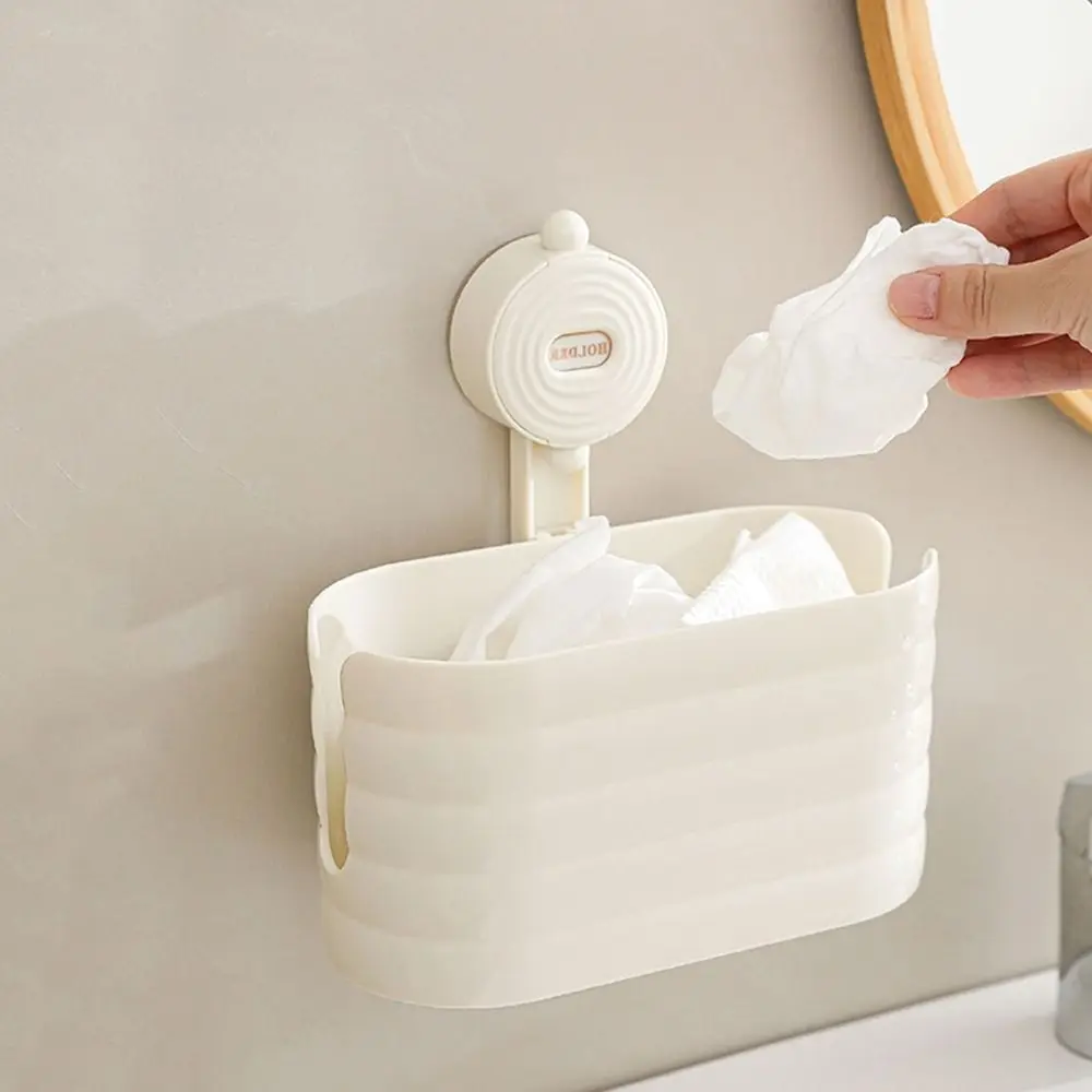 

Plastic Suction Cup Face Towel Organizer Wall-Mounted Removable Washcloth Storage Box with Handheld Mop Space Saving