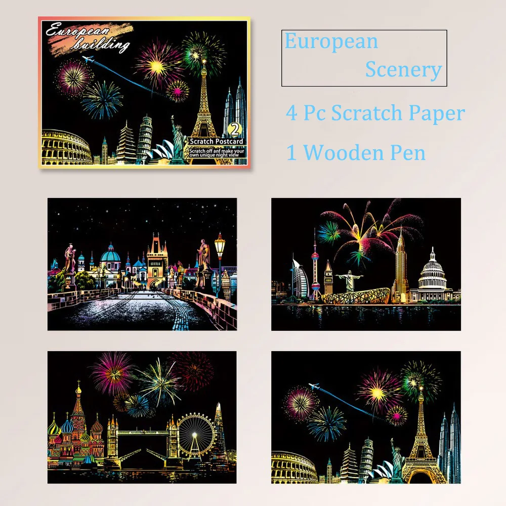 20*14 سنتيمتر DIY بها بنفسك المشهد الليلي اللوحة خدش الرسم الملون سلسلة الجذب العالمي للأطفال الكبار الضغط هدية ديكور المنزل