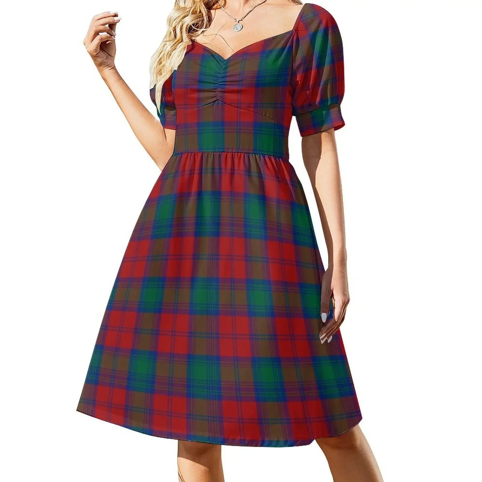 Clan Lindsay Tartan Short-Sleeved Dress Summer women's clothing chic and elegant woman dress
