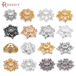 18K Gold Color Brass and Zircon Flower Beads Caps High Quality Jewelry Making Supplies Necklace Earrings Accessories for Women