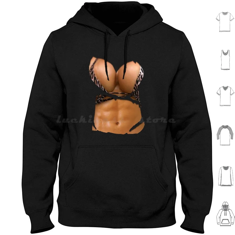 Fake Abs Shirt Bikini Body Muscle Six Pack Fake Big Boobs Hoodies Long Sleeve Fake Abs Bikini Muscle Six Pack Fake Big