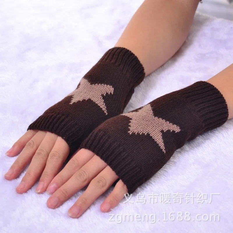 Stylish Knitted Gloves Half Finger Star Gloves Winter Warm Wool Pentagon Soft Hand Fingerless Emo Gloves Preppy Mittens