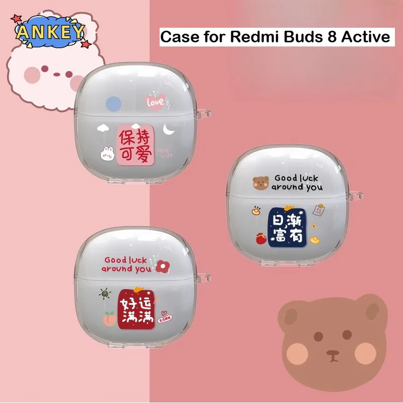 

for Redmi Buds 8 Active Case Protective Transparent Clear TPU Covers Bluetooth Earphone Shell Headphone Portable with pendant