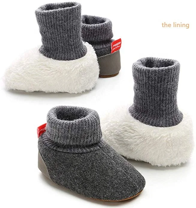 Botas de forro polar para bebés y niñas, Fondo de tela suave antideslizante, calcetín para primeros pasos, zapatos de cuna, zapatillas para niños