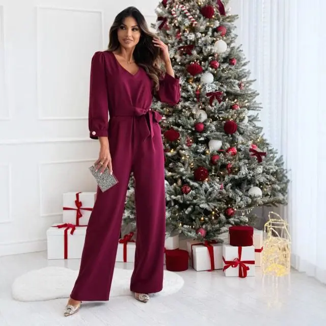 

Cross-Border Cisas Casual Long Sve Onesie for Women High Waist Nine-Piece Pants Elastic Fabric Autumn Seasonal