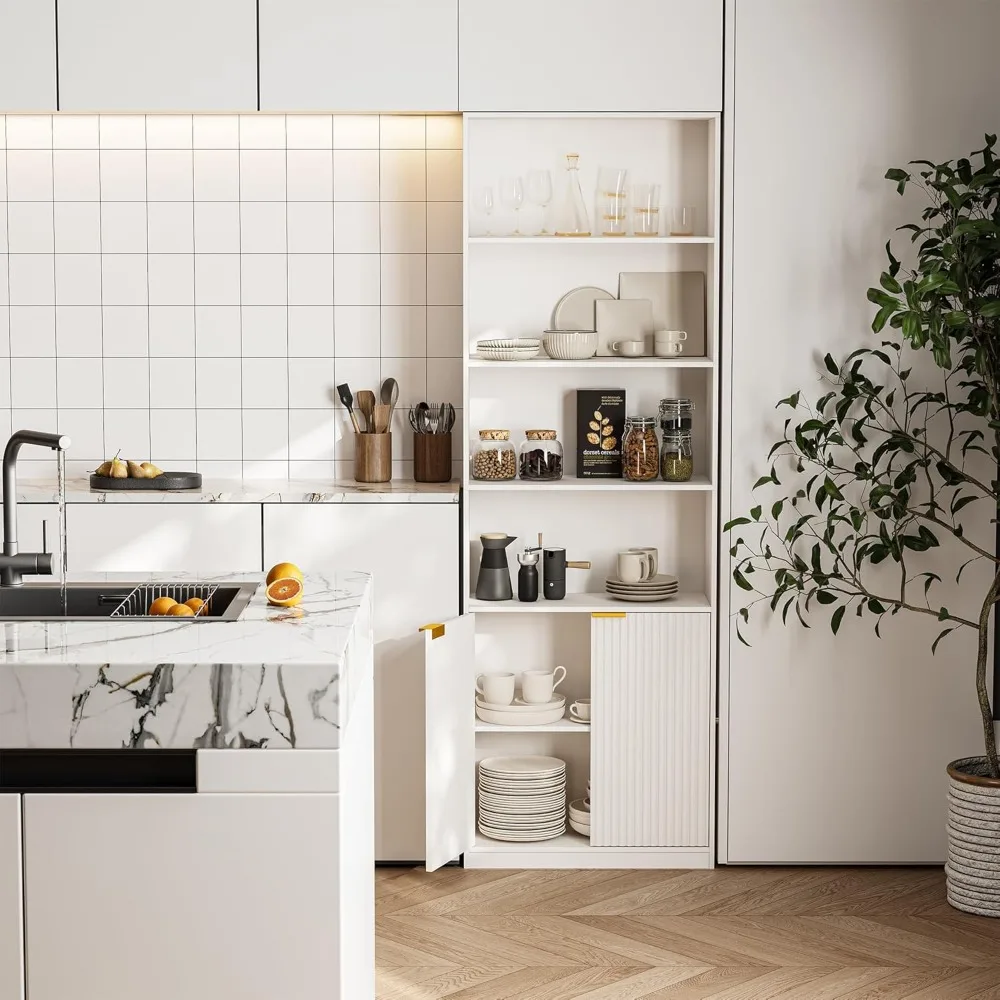 ตู้หนังสือ 7 ชั้น สูง 72 นิ้ว พร้อมบานประตู ชั้นวางของตั้งพื้น ชั้นวางของตกแต่งบ้าน